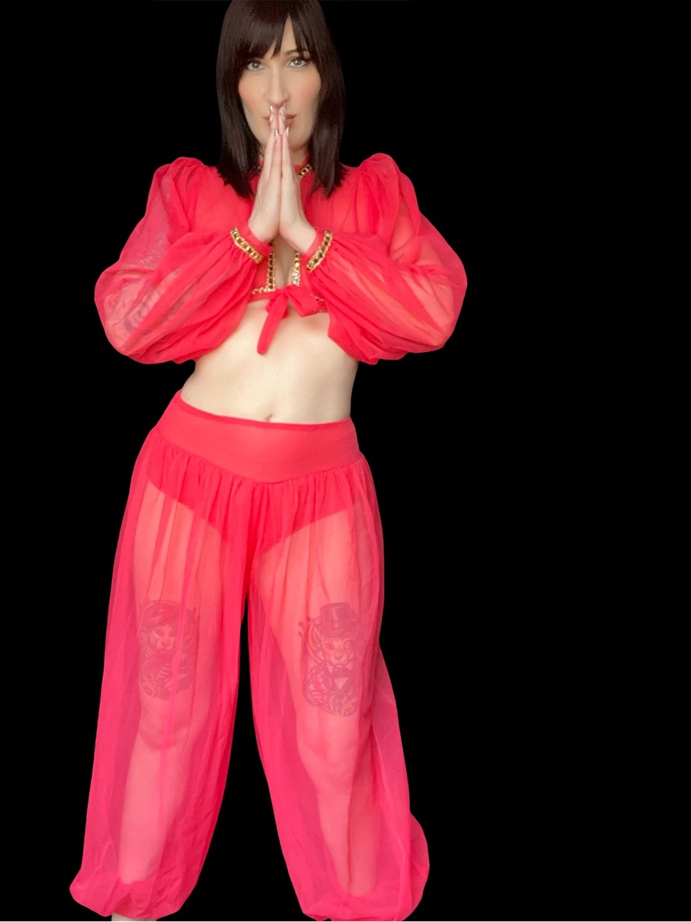 Vintage 1970's Hot Pink & Gold Belly Dancing Burlesque Costume - Picture 7 of 9